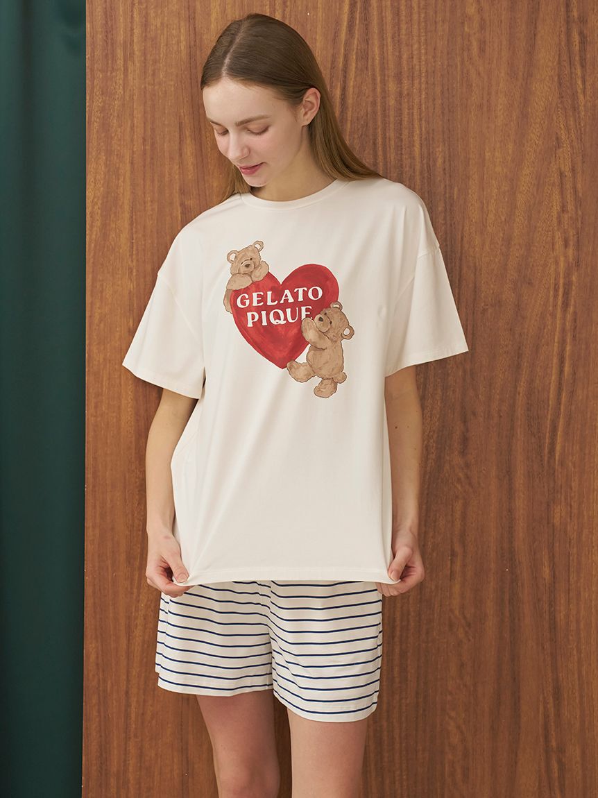 gelato pique「【接触冷感】BEAR　HEARTワンポイントTシャツ」|ルームウェア|