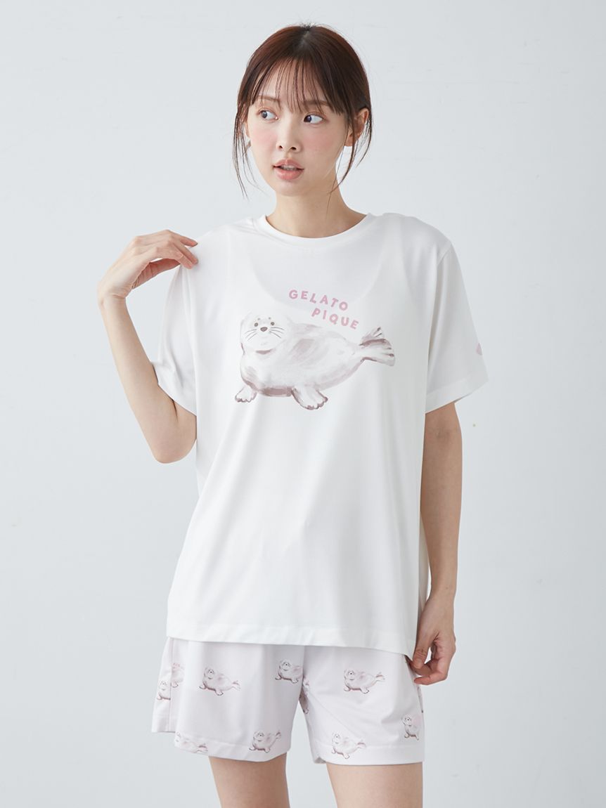 gelato pique「【ONLINE限定】【接触冷感】シーアニマル柄ワンポイントTシャツ&ロングパンツセット」|ルームウェア|