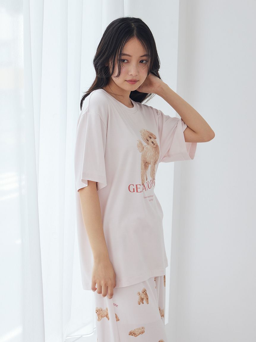 gelato pique「【接触冷感】【UVカット】お散歩ドッグワンポイントTシャツ」|ルームウェア|