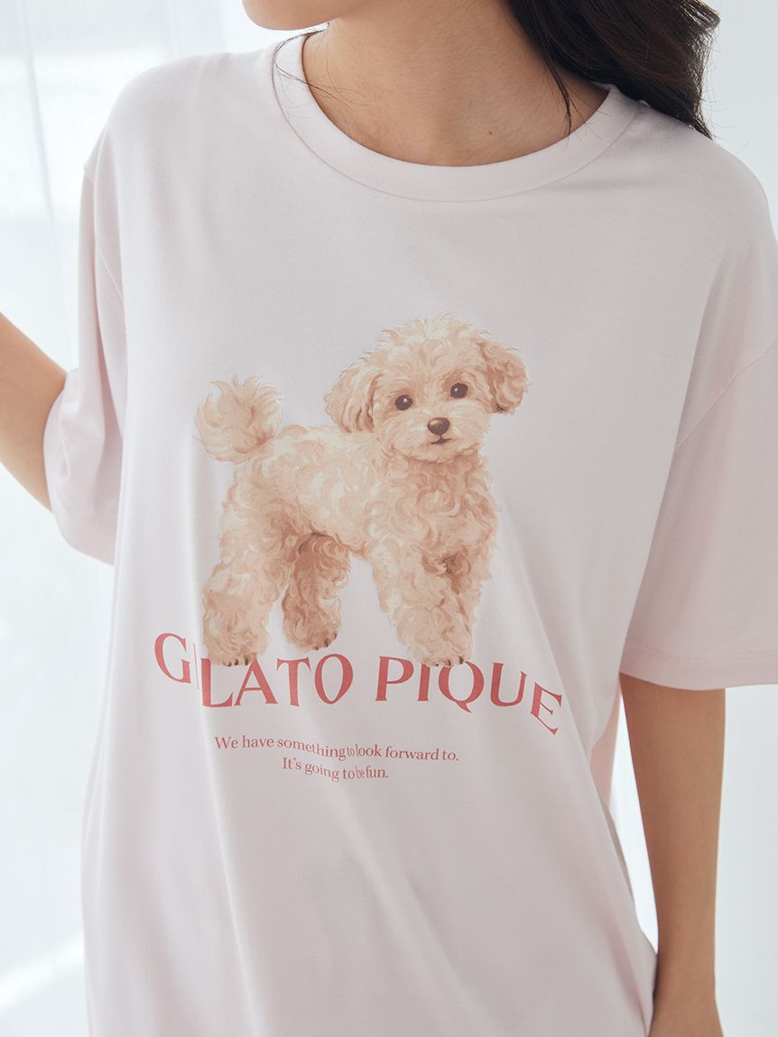 gelato pique「【接触冷感】【UVカット】お散歩ドッグワンポイントTシャツ」|ルームウェア|