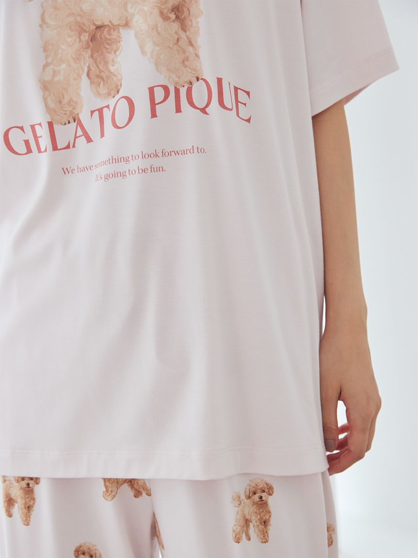 gelato pique「【接触冷感】【UVカット】お散歩ドッグワンポイントTシャツ」|ルームウェア|