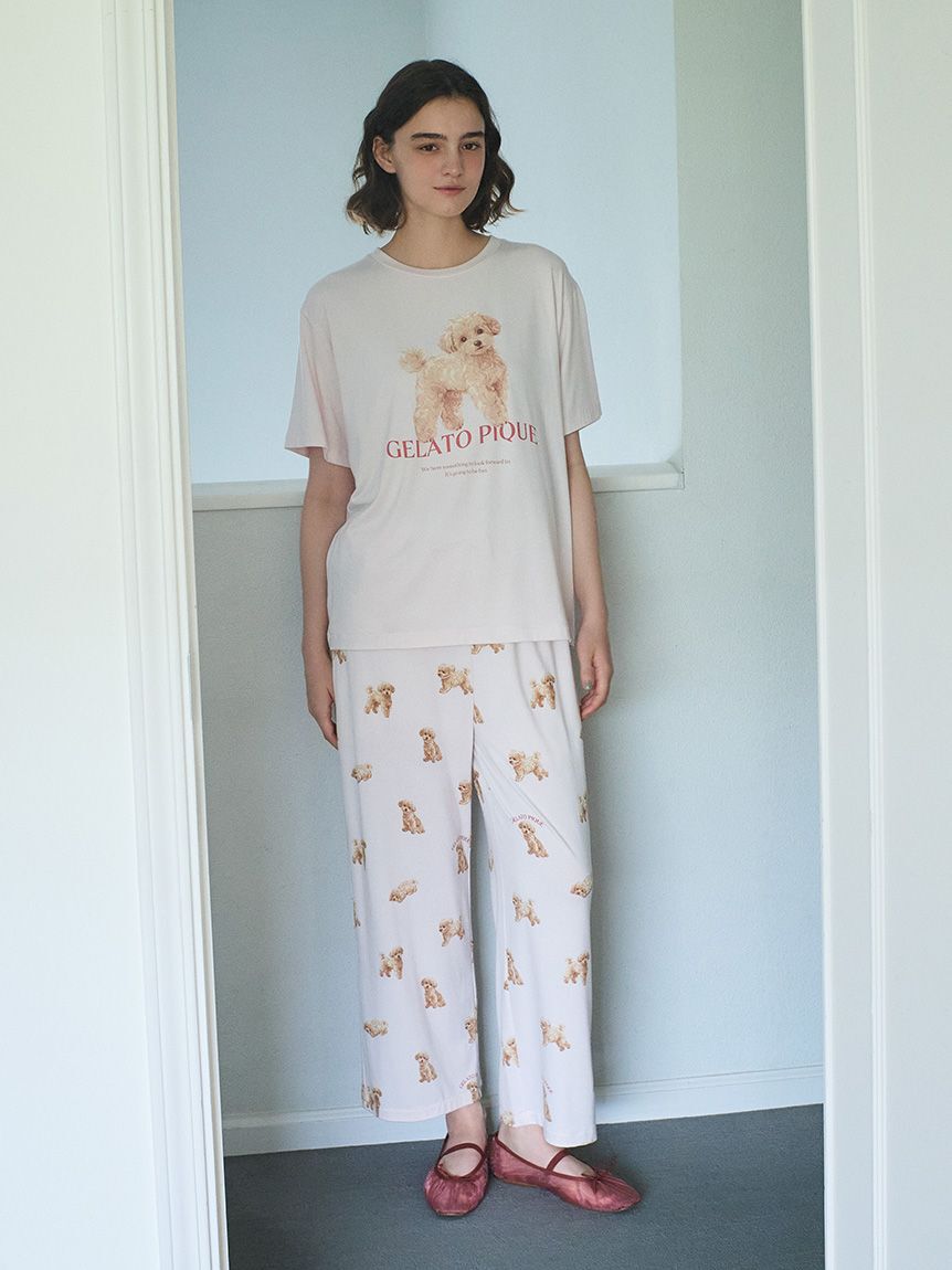 gelato pique「【接触冷感】【UVカット】お散歩ドッグワンポイントTシャツ」|ルームウェア|