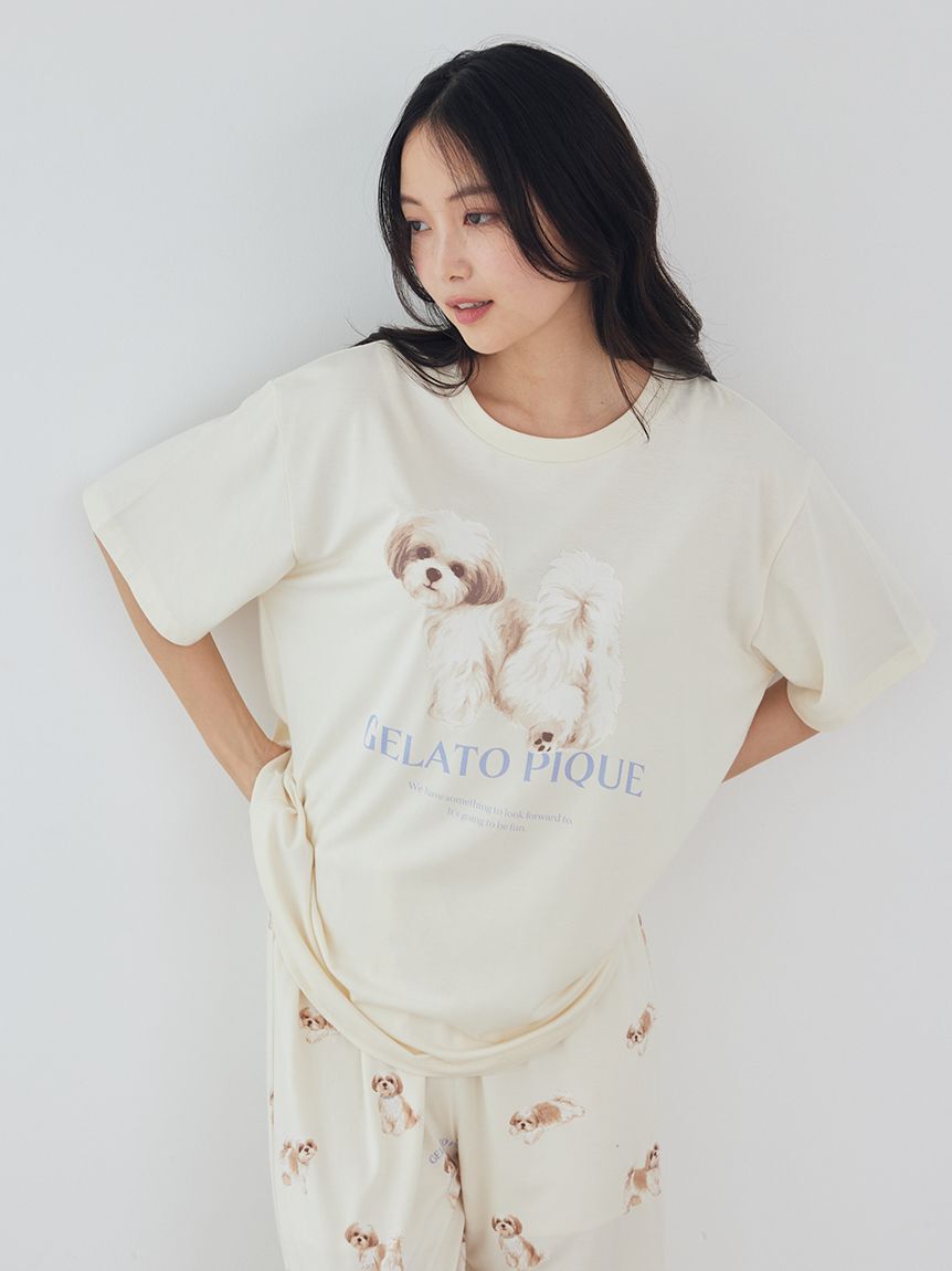 gelato pique「【接触冷感】【UVカット】お散歩ドッグワンポイントTシャツ」|ルームウェア|