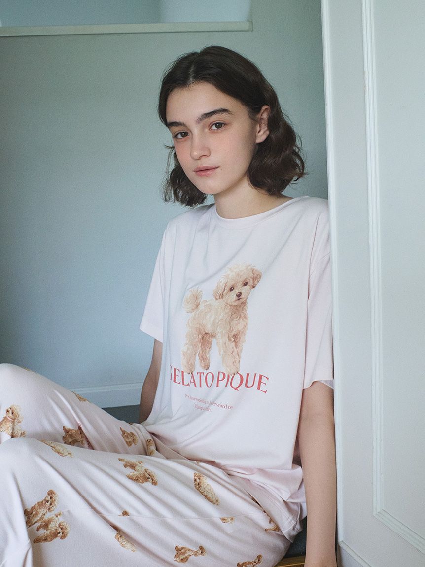 gelato pique「【接触冷感】【UVカット】お散歩ドッグワンポイントTシャツ」|ルームウェア|PNK