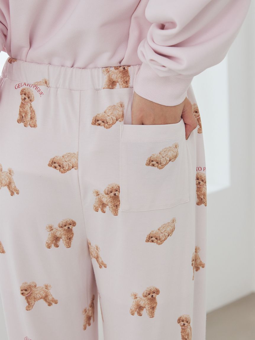 gelato pique「【ONLINE限定】【接触冷感】【UVカット】お散歩ドッグワンポイントTシャツ&ロングパンツセット」|ルームウェア|