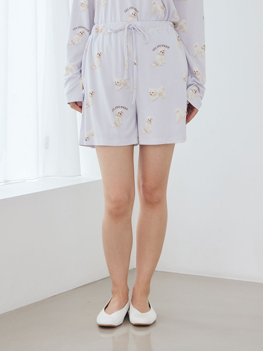 gelato pique「【ONLINE限定】【接触冷感】【UVカット】お散歩ドッグワンポイントTシャツ&ショートパンツセット」|ルームウェア|