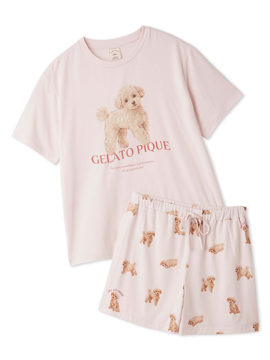 gelato pique「【ONLINE限定】【接触冷感】【UVカット】お散歩ドッグワンポイントTシャツ&ショートパンツセット」|ルームウェア|PNK