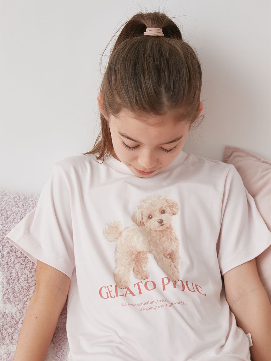 GELATO PIQUE KIDS & BABY「【JUNIOR】【接触冷感】【UVカット】お散歩ドッグワンポイントTシャツ&ショートパンツセット」|ルームウェア|
