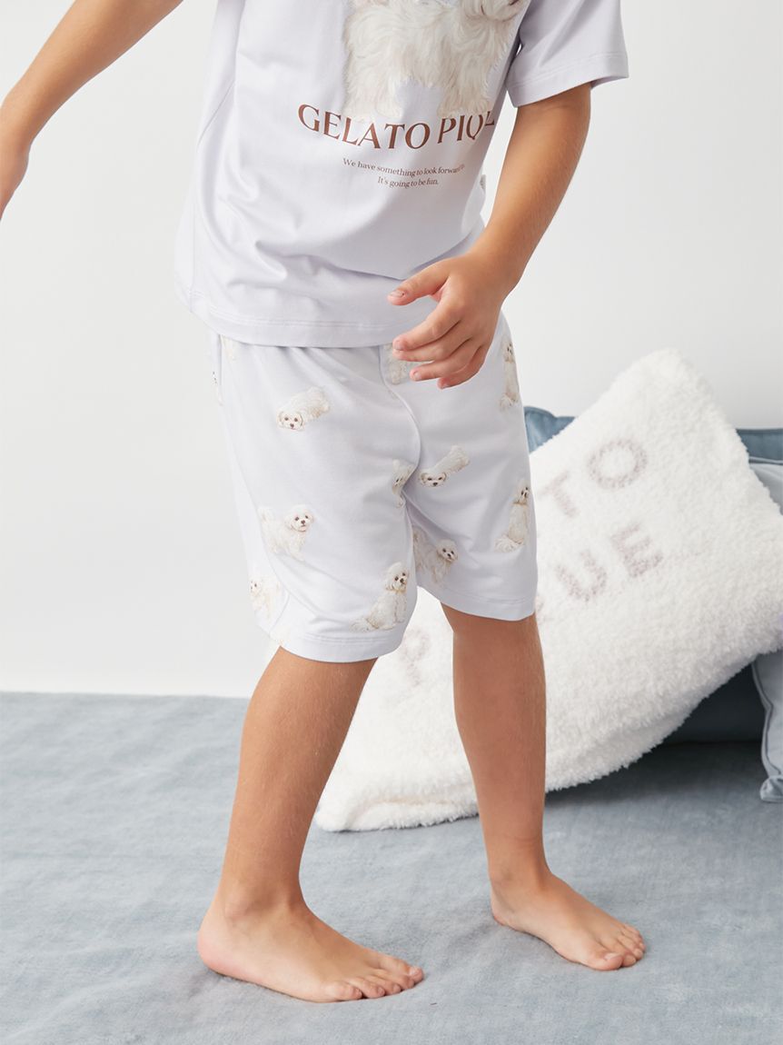 GELATO PIQUE KIDS & BABY「【JUNIOR】【接触冷感】【UVカット】お散歩ドッグワンポイントTシャツ&ショートパンツセット」|ルームウェア|