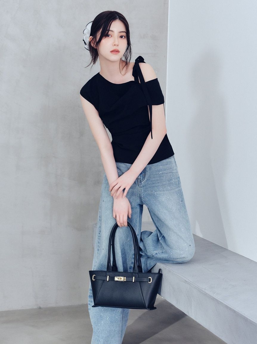 FRAY I.D「ラインストーンセミワイドストレートデニムパンツ」|デニム|