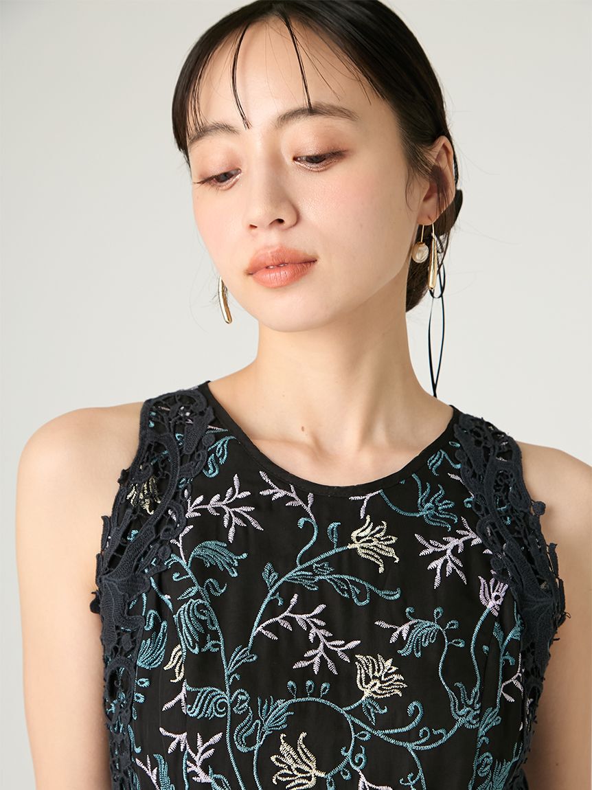 FRAY I.D「ボタニカル刺繍レースアップドレス」|ワンピース|