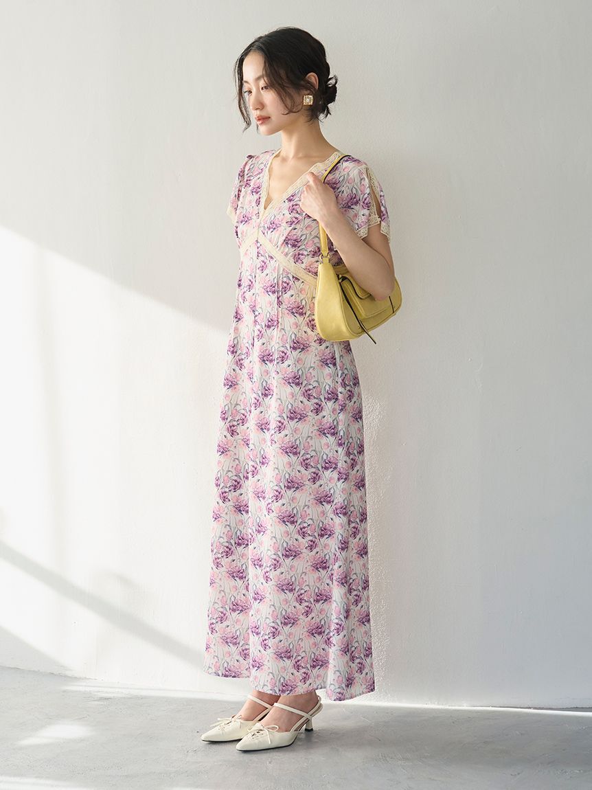 LILY BROWN「ロマンティックレーストリムプリントワンピース」|ワンピース|
