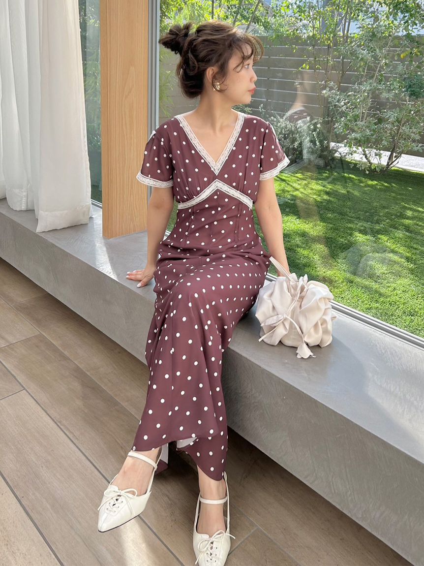 LILY BROWN「ロマンティックレーストリムプリントワンピース」|ワンピース|DOT