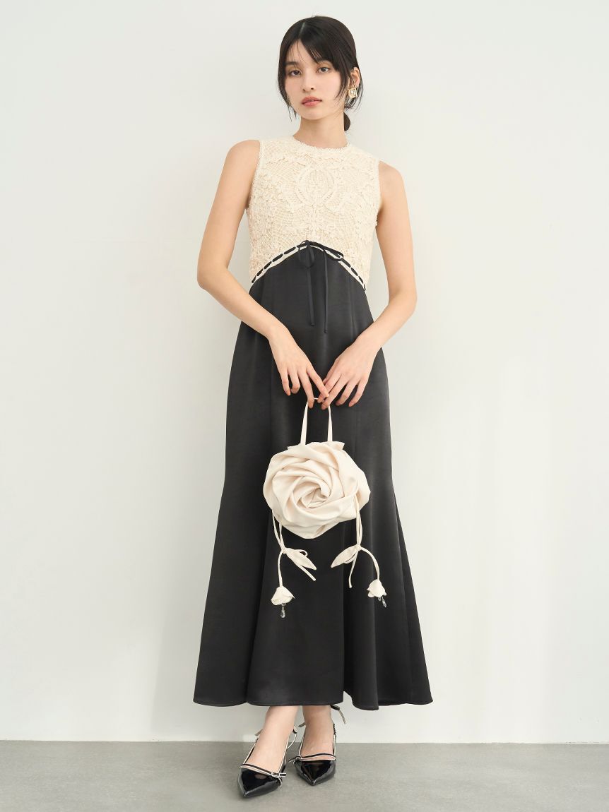 LILY BROWN「エンブロイダリーヴィンテージサテンドレス」|ドレス|BLK