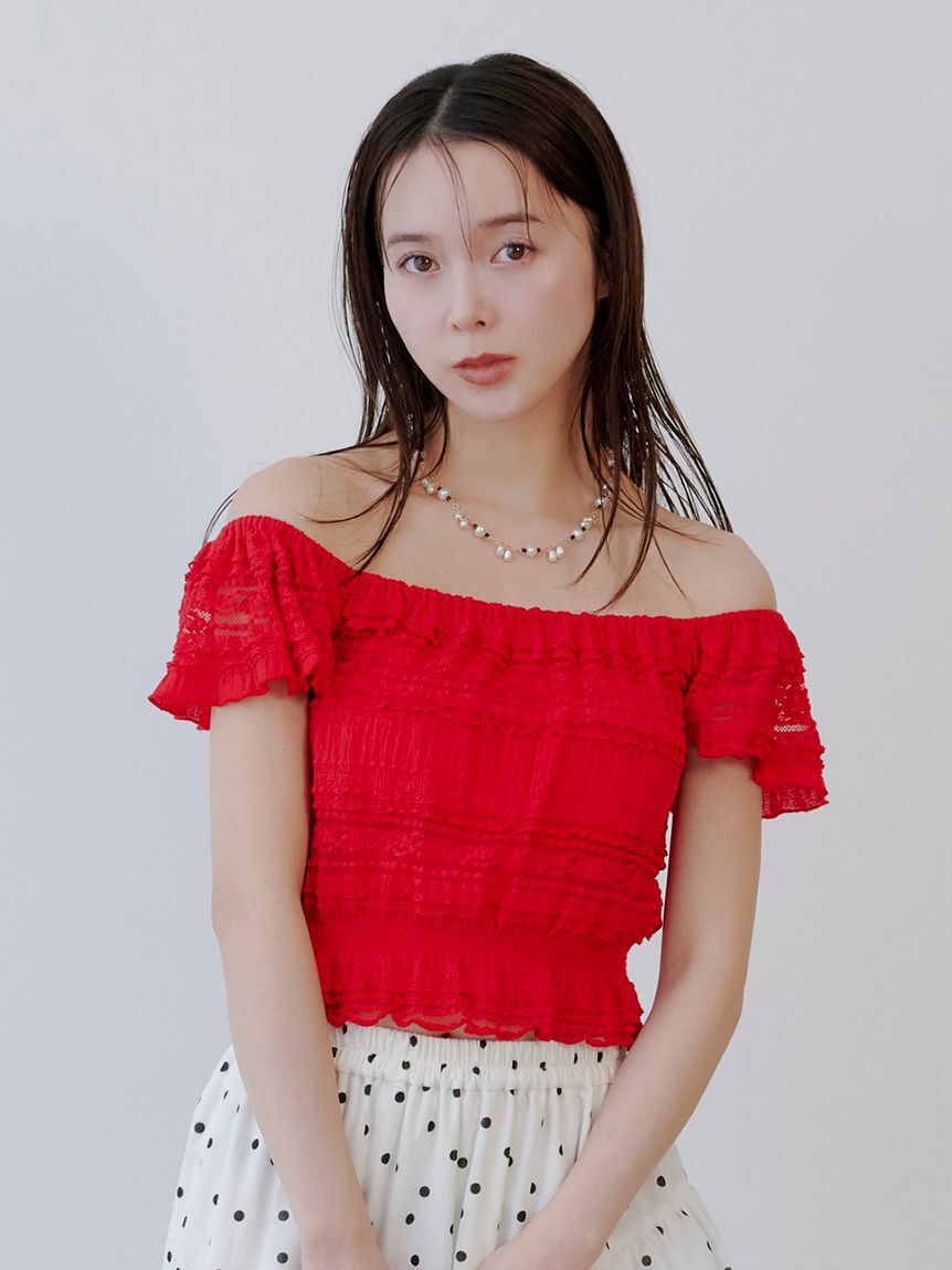 LILY BROWN「2wayシャーリングトップス」|Tシャツ・カットソー|RED