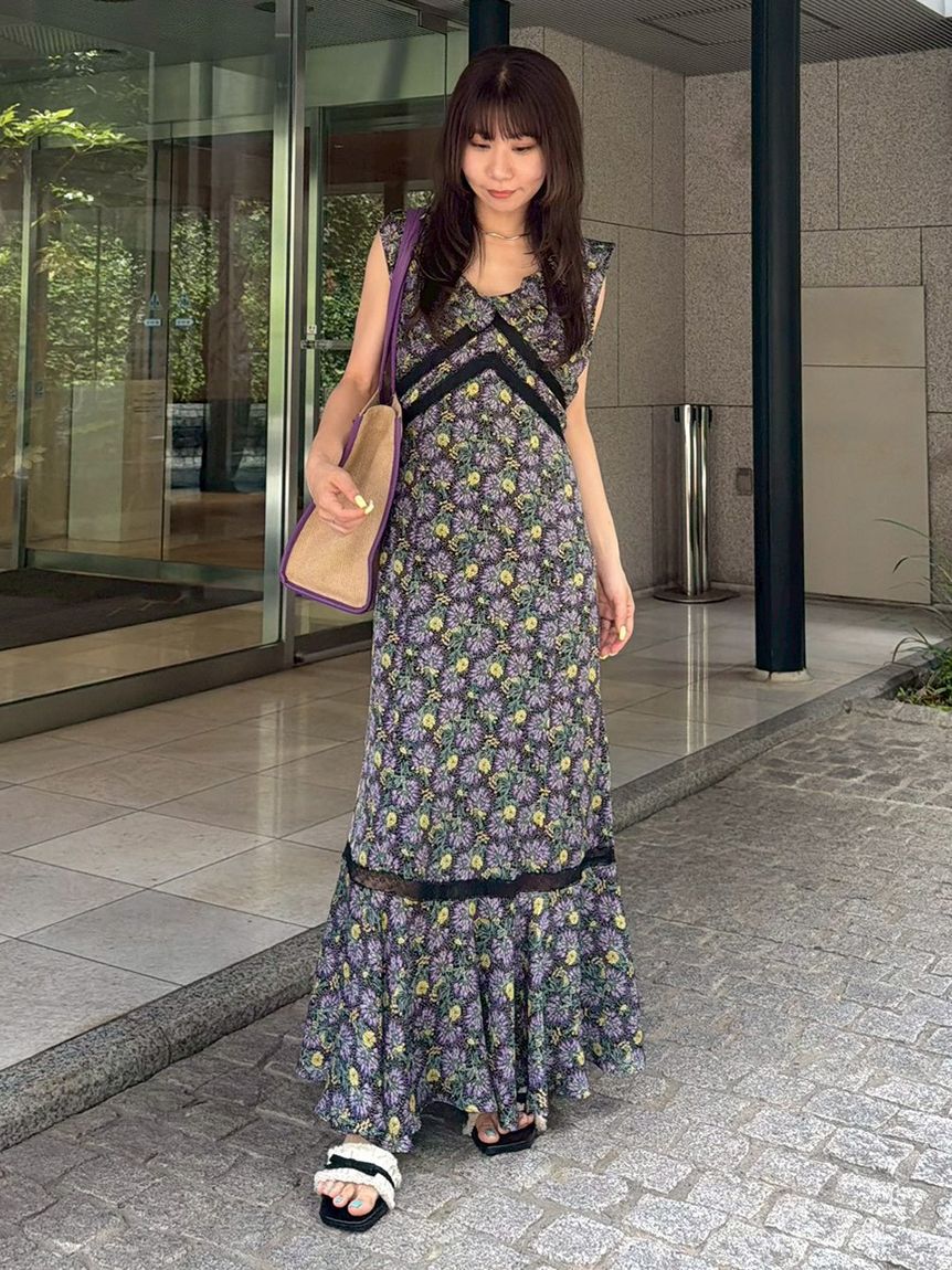 LILY BROWN「【LILY BROWN&times;ANNA SUI】フラワープリントワンピース」|ワンピース|BLK