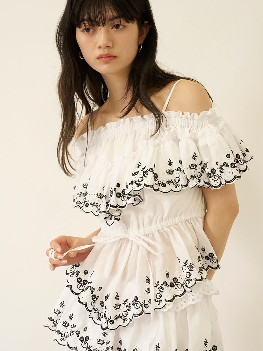 LILY BROWN「コットンレースオフショルトップス」|Tシャツ・カットソー|MIX