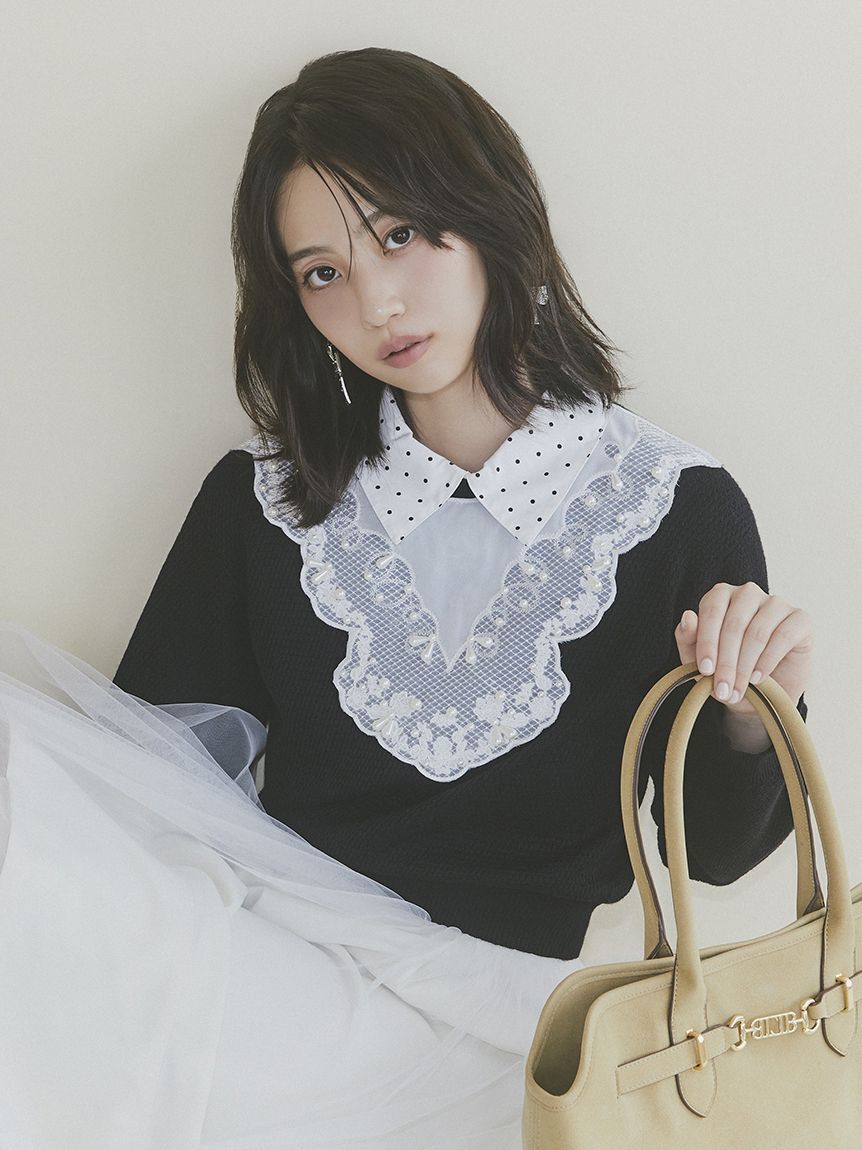 LILY BROWN「【限定カラー】[L.B CANDY STOCK] エンブロイダリービブカラーニットセット」|ワンピース|
