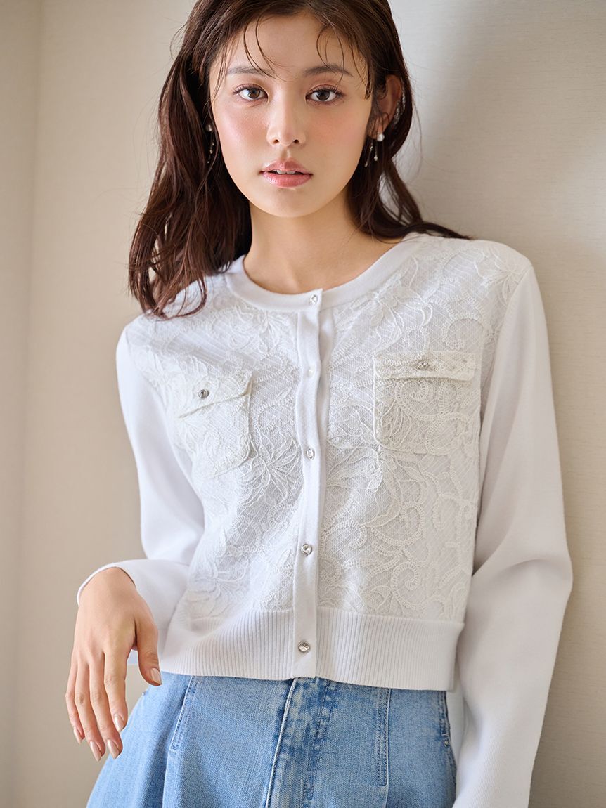 CELFORD「【セットアップ対応】チュール刺繍ドッキングカーディガン」|カーディガン|