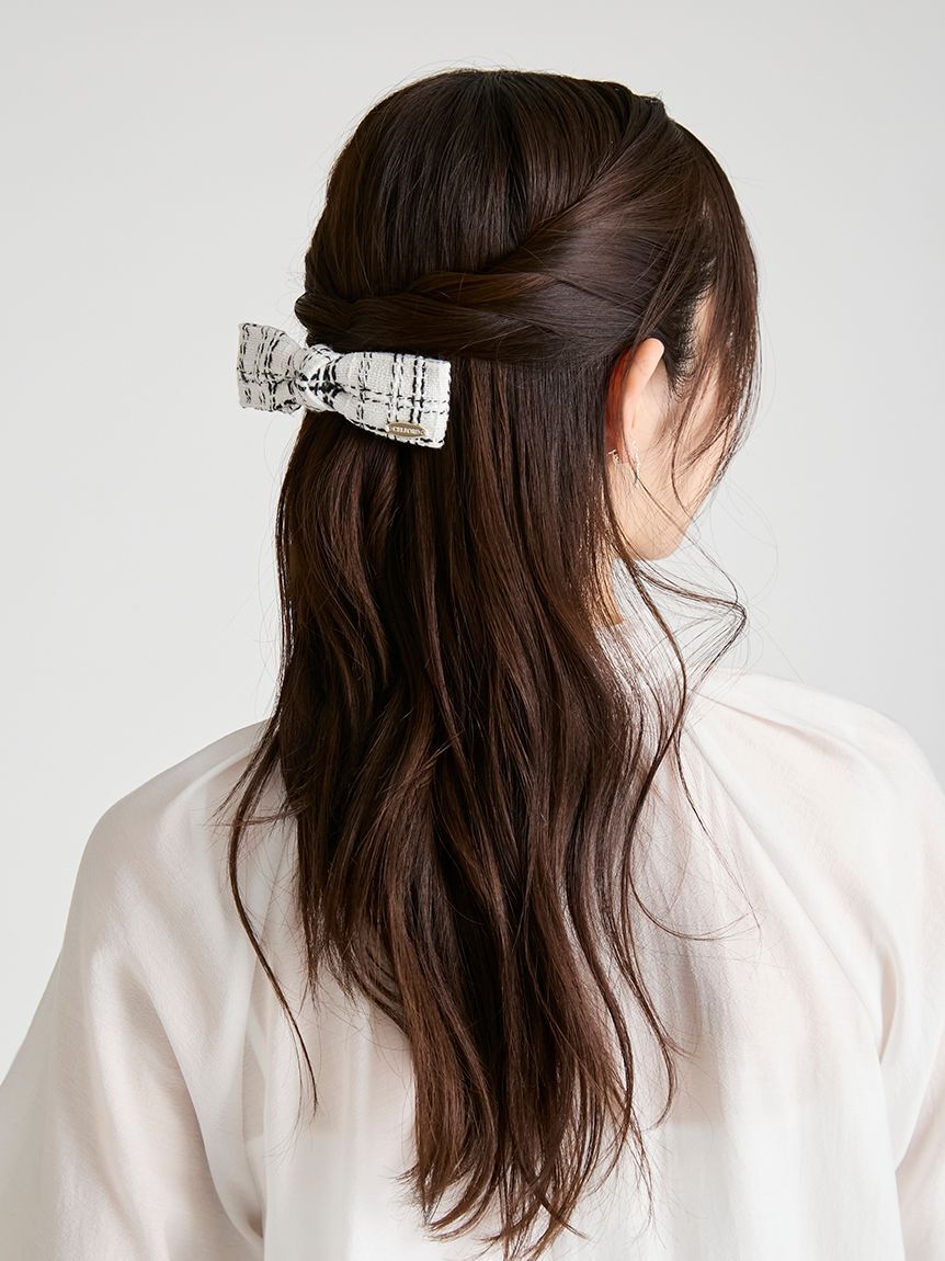 CELFORD「ロゴメタル付きツイードリボンバレッタ」|ヘアバンド|