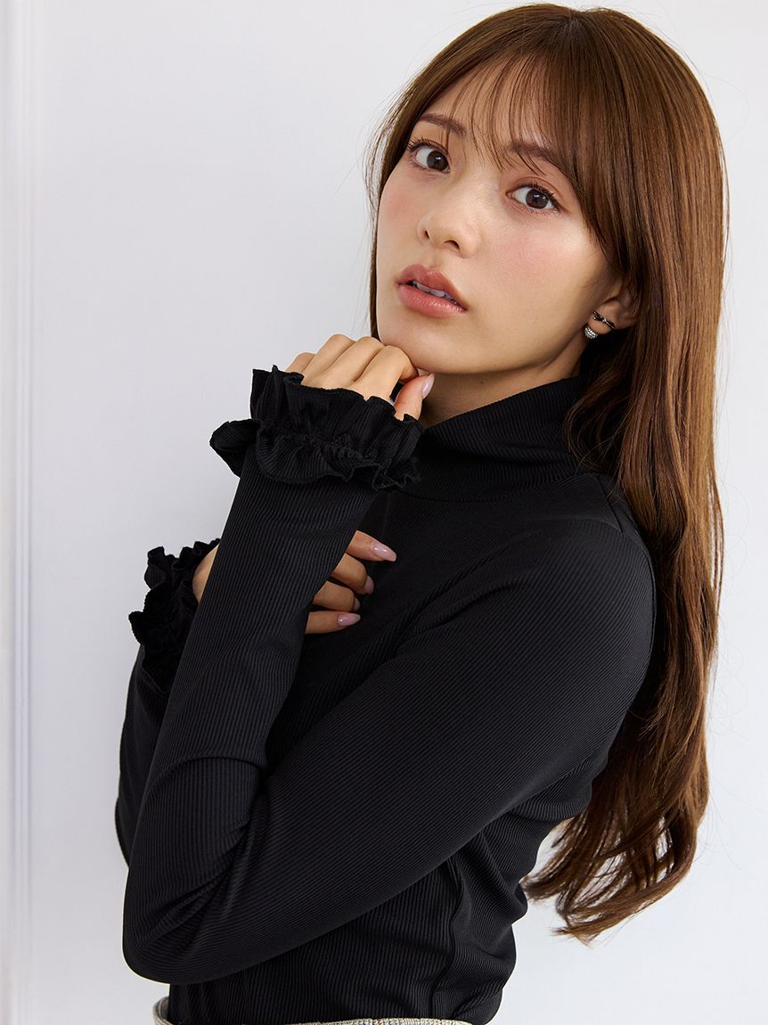 CELFORD「フリルスリーブタートルトップス」|Tシャツ・カットソー|BLK