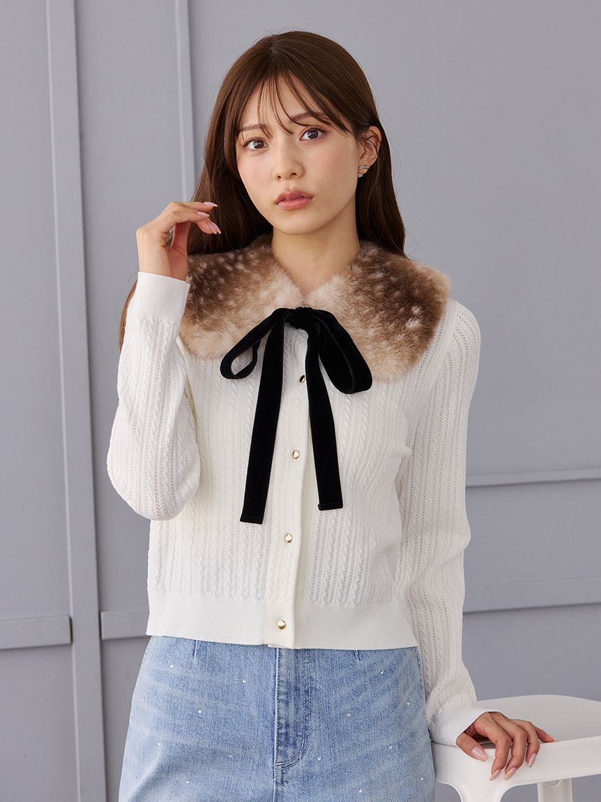 CELFORD「【WEB・一部店舗限定カラー】バンビファー襟付きニットカーディガン」|カーディガン|OWHT