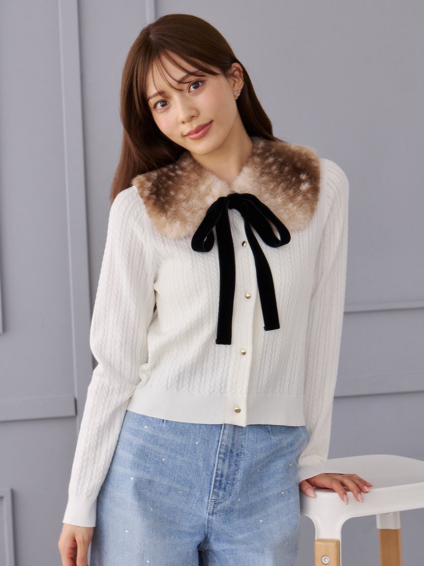 CELFORD「【WEB・一部店舗限定カラー】バンビファー襟付きニットカーディガン」|カーディガン|