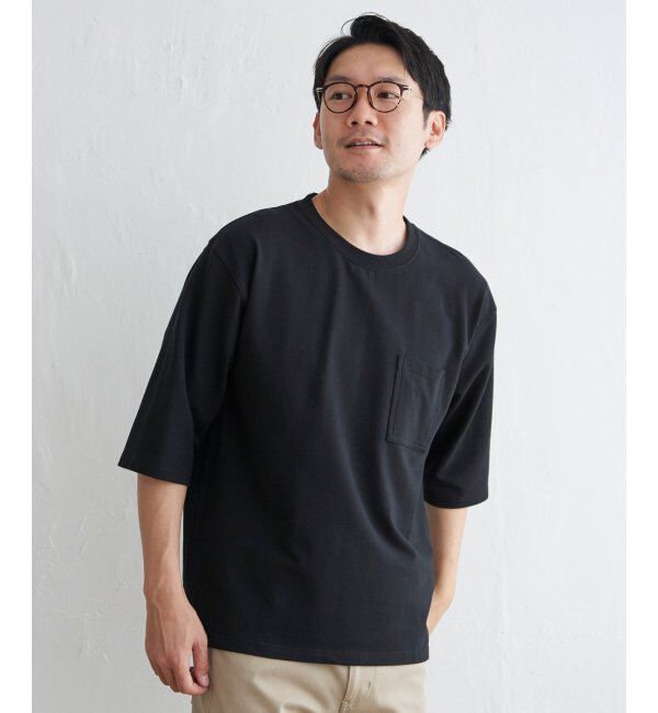 ikka「ストレッチインレイ7分袖Tシャツ」|Tシャツ・カットソー|ブラック