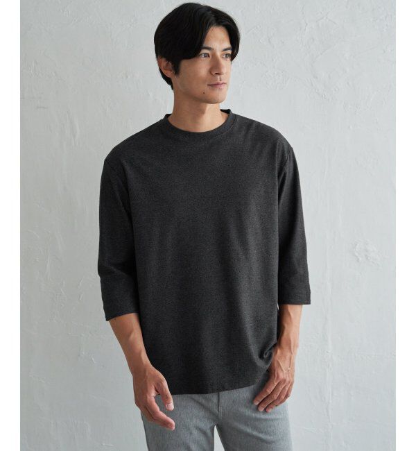 ikka「ドライ梨地七分袖Tシャツ」|Tシャツ・カットソー|ブラック