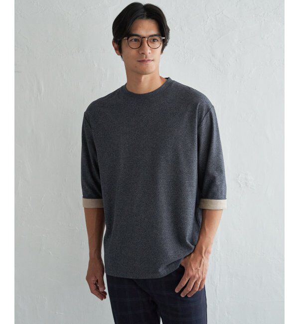 ikka「ドライ梨地七分袖Tシャツ」|Tシャツ・カットソー|ネイビーブルー
