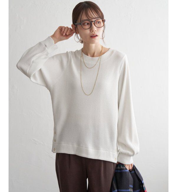 ikka「ラメワッフル裾リングドットプルオーバー」|その他|オフホワイト