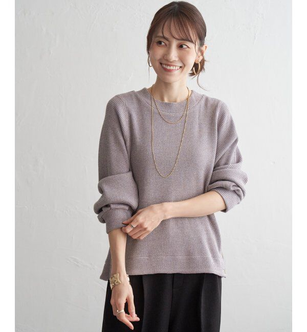 ikka「ラメワッフル裾リングドットプルオーバー」|その他|