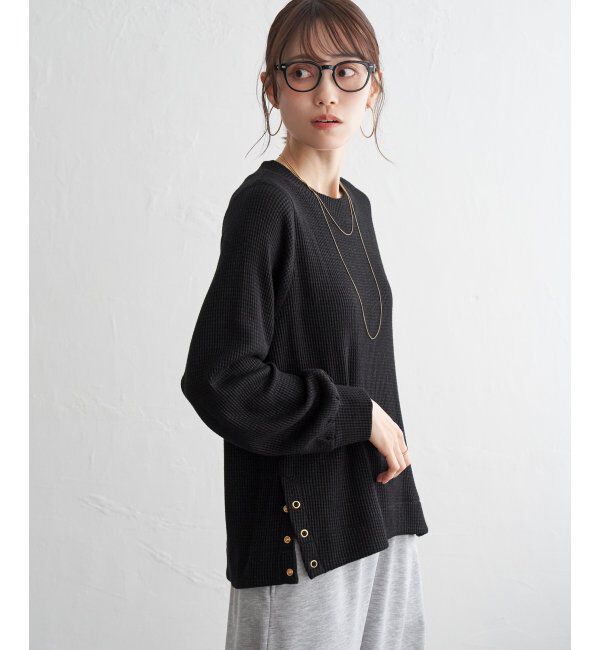 ikka「ラメワッフル裾リングドットプルオーバー」|その他|