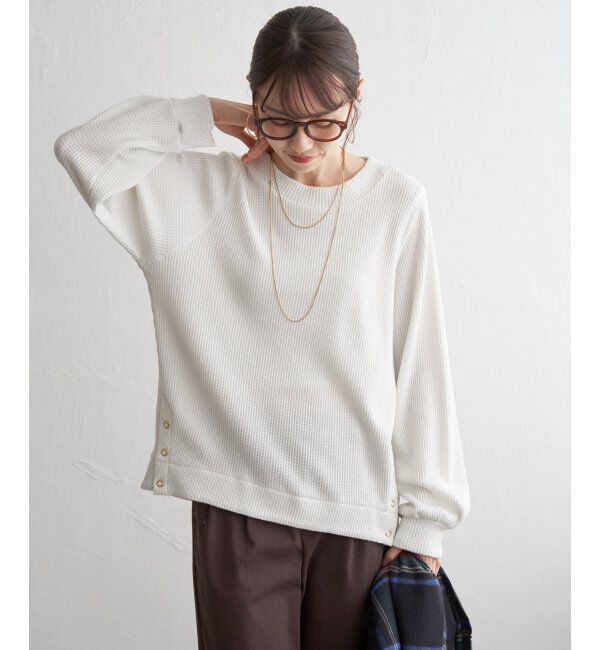 ikka「ラメワッフル裾リングドットプルオーバー」|その他|