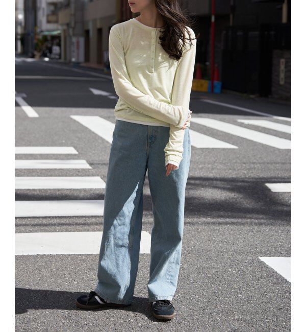 VENCE share style「スラブヘンリー配色プルオーバー」|ニット・セーター|