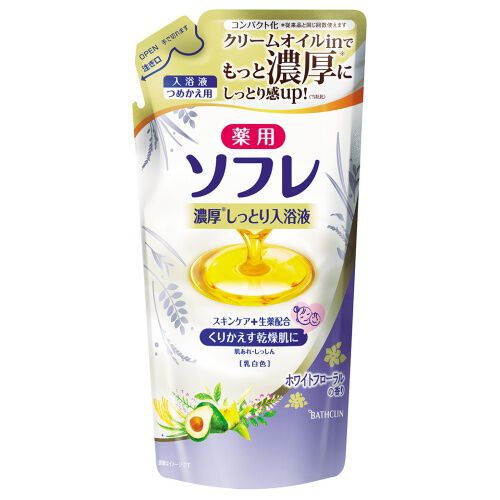  「薬用ソフレ濃厚しっとり入浴液 ホワイトフローラルの香り 乳白色 つめかえ用 (400ml)」|入浴剤・バスグッズ|その他