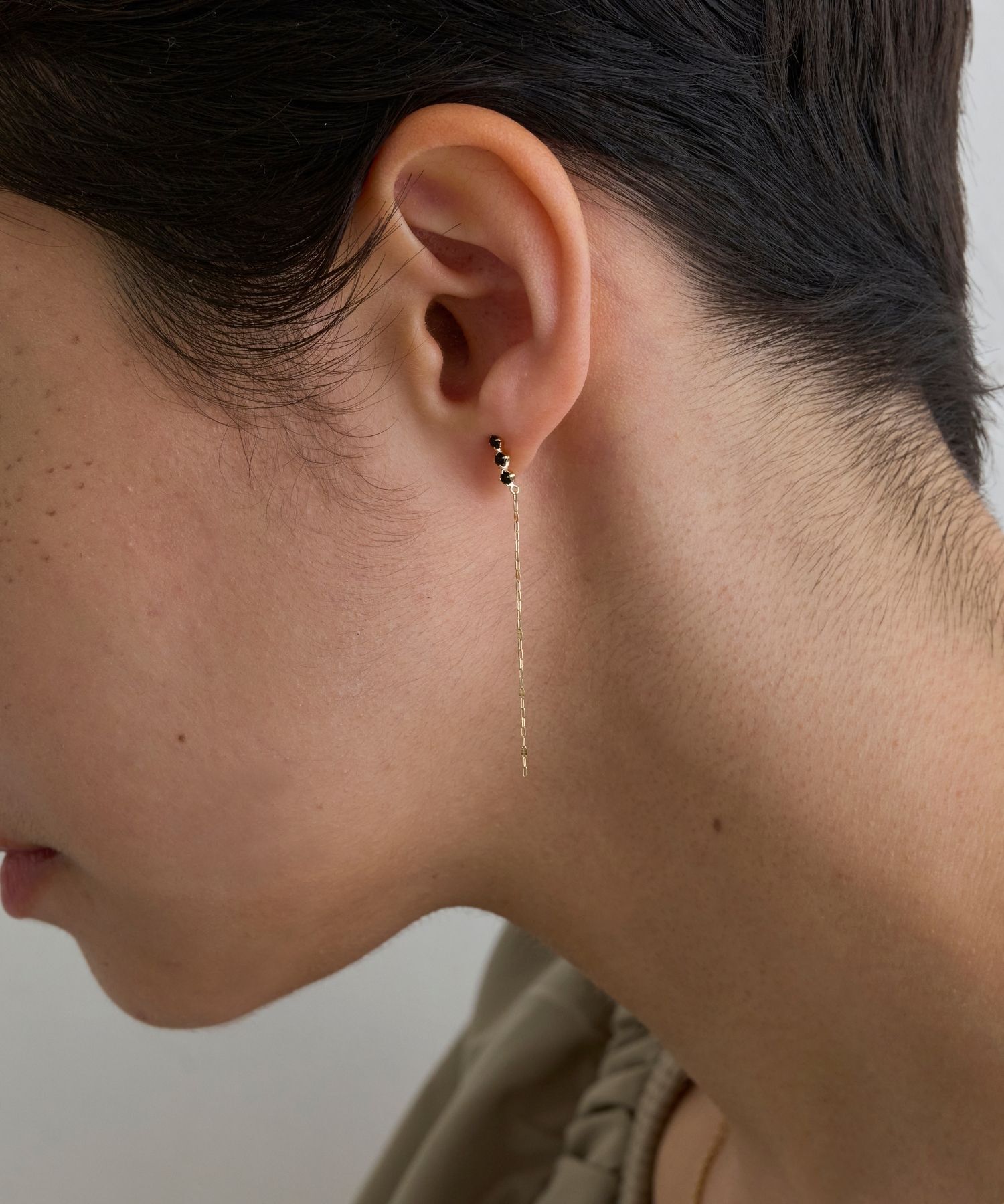 JUPITER「【K10】天然石ペタルチェーンピアス/オニキス」|ピアス|