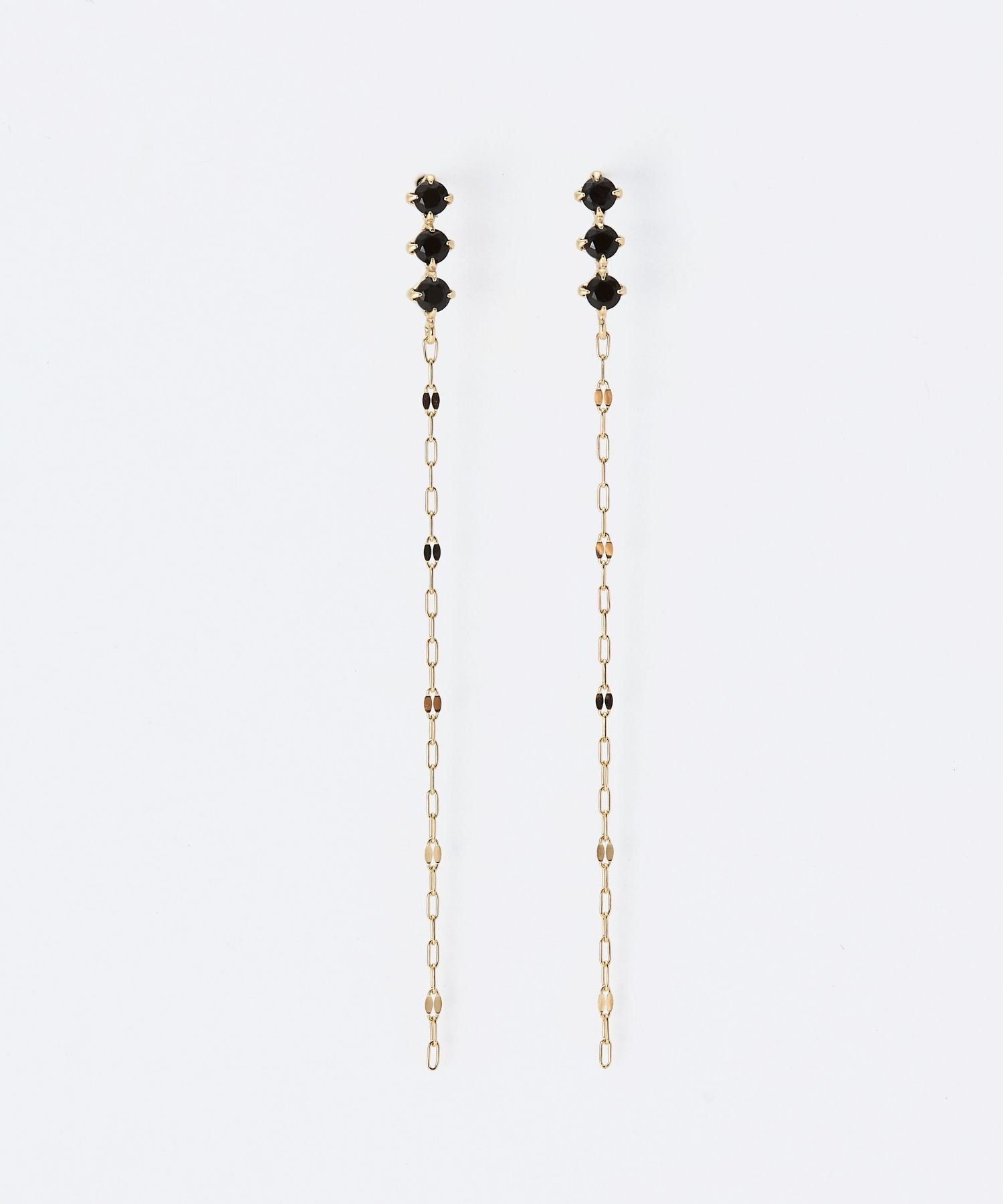 JUPITER「【K10】天然石ペタルチェーンピアス/オニキス」|ピアス|
