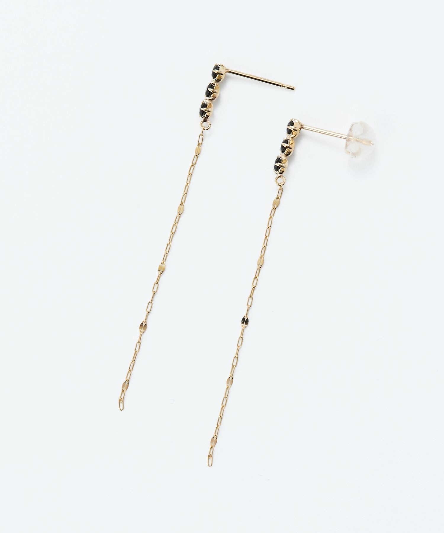 JUPITER「【K10】天然石ペタルチェーンピアス/オニキス」|ピアス|