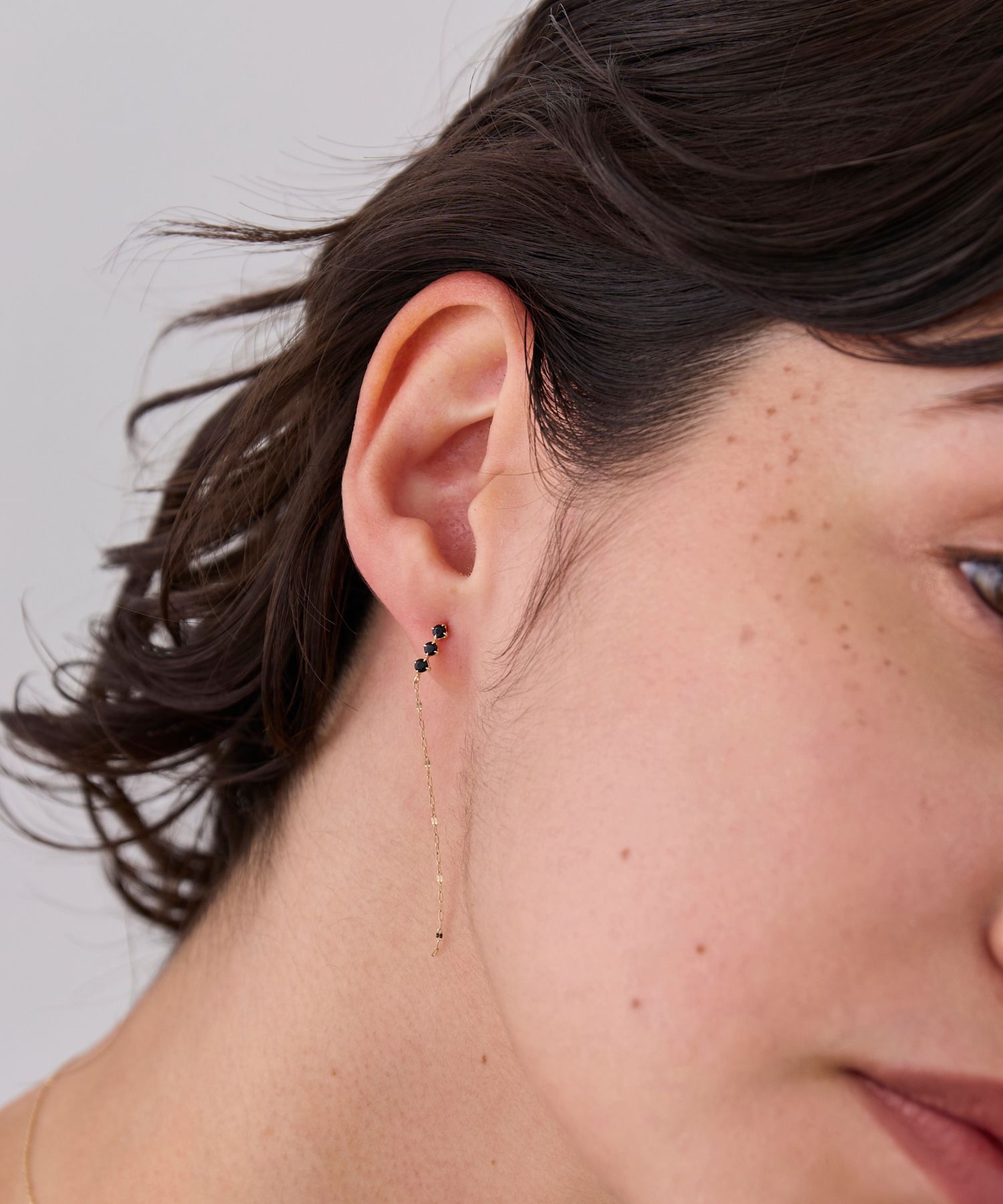 JUPITER「【K10】天然石ペタルチェーンピアス/オニキス」|ピアス|