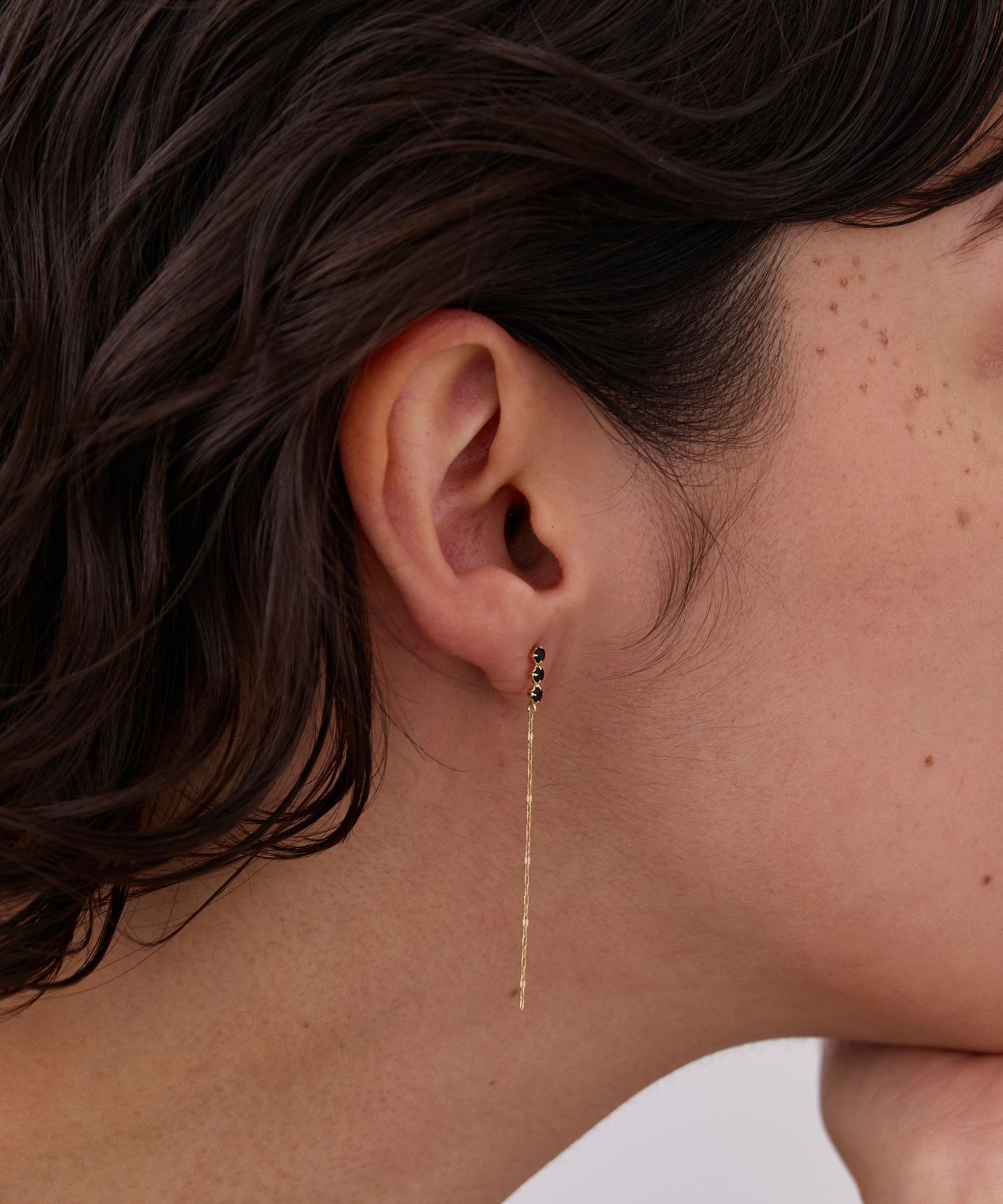 JUPITER「【K10】天然石ペタルチェーンピアス/オニキス」|ピアス|