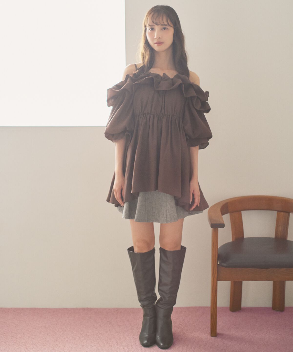 アンドクチュール「ベルト付きフレアミニスカート」|フレア|