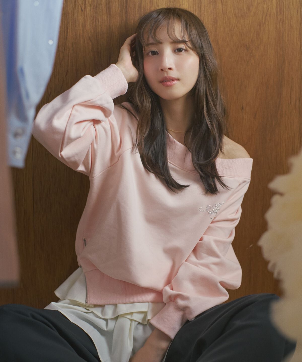 アンドクチュール「サイドジップオフショルスウェットプルオーバー」|Tシャツ・カットソー|ピンク