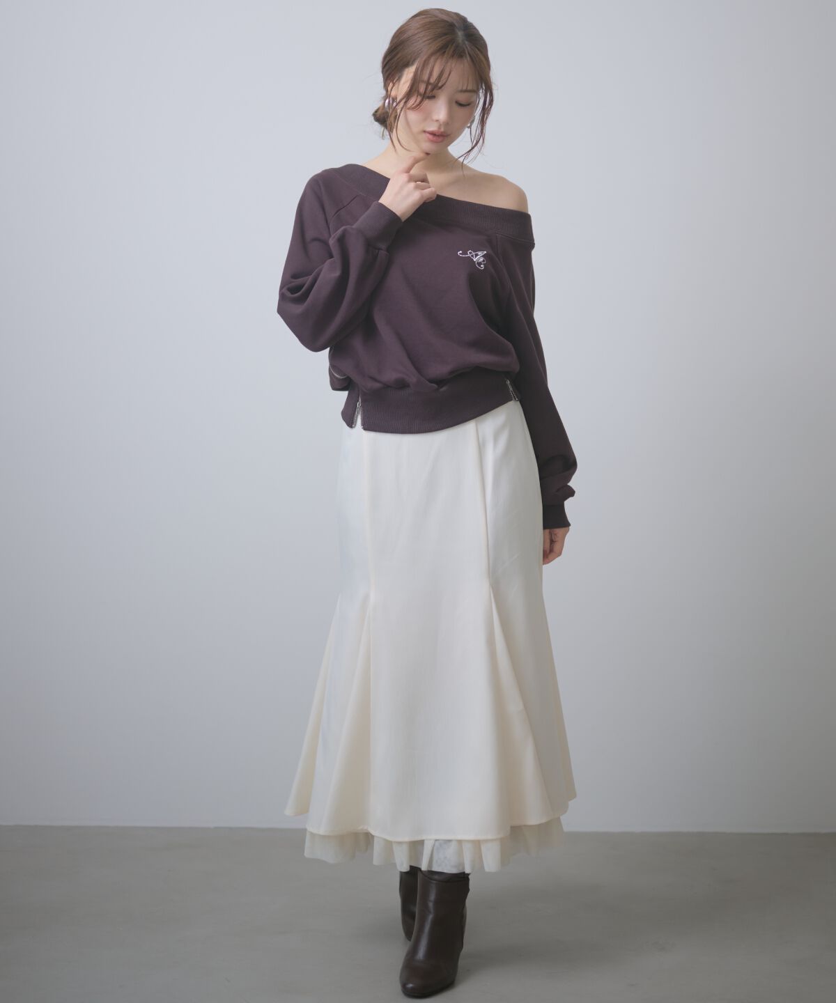 アンドクチュール「サイドジップオフショルスウェットプルオーバー」|Tシャツ・カットソー|