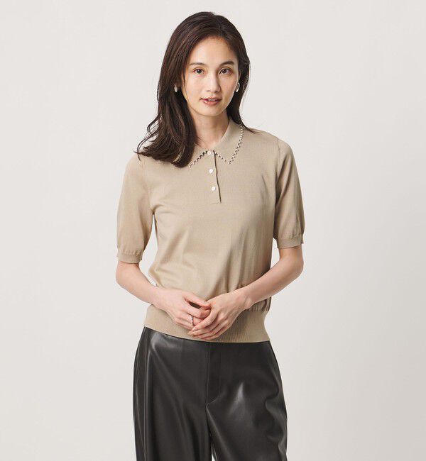 UNITED ARROWS「パールライク ポロニット ‐ウォッシャブル‐」|ニット・セーター|BEIGE