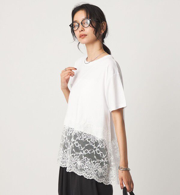 UNITED ARROWS green label relaxing「【WEB限定】＜at ease＞イレヘム レース ドッキング ショートスリーブ カットソー」|Tシャツ・カットソー|