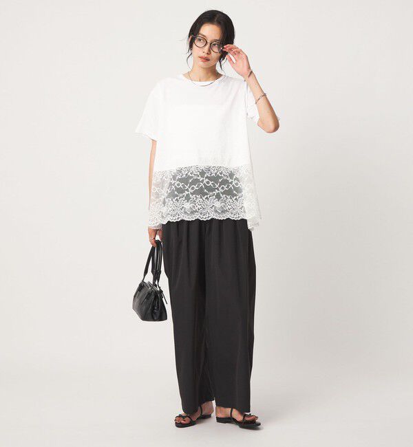 UNITED ARROWS green label relaxing「【WEB限定】＜at ease＞イレヘム レース ドッキング ショートスリーブ カットソー」|Tシャツ・カットソー|