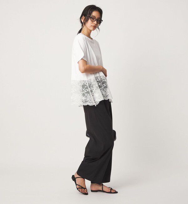 UNITED ARROWS green label relaxing「【WEB限定】＜at ease＞イレヘム レース ドッキング ショートスリーブ カットソー」|Tシャツ・カットソー|