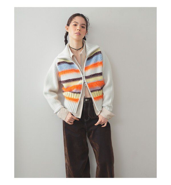 Ray BEAMS 「【別注】boussole / ボーダージップ ニット カーディガン」|ニット・セーター|