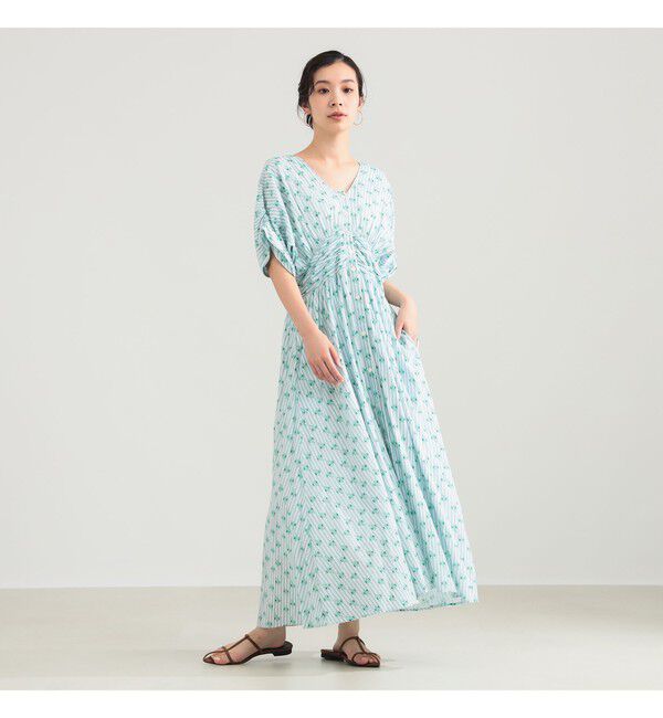 BEAMS SELECTION for WOMEN「ne Quittez pas / スモール フラワー ギャザー ワンピース」|ワンピース|GREEN